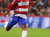 Martin Hongla of Granada CF participates in the LaLiga Hypermotion match between Granada CF and CD Eldense at Nuevo Los Carmenes Stadium in...