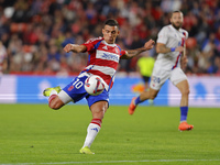 Myrto Uzuni of Granada CF plays during the LaLiga Hypermotion match between Granada CF and CD Eldense at Nuevo Los Carmenes Stadium in Grana...