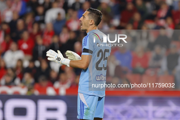 Diego Marino of Granada CF participates in the LaLiga Hypermotion match between Granada CF and CD Eldense at Nuevo Los Carmenes Stadium in G...