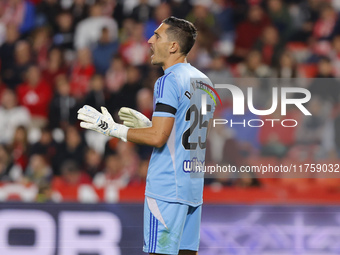 Diego Marino of Granada CF participates in the LaLiga Hypermotion match between Granada CF and CD Eldense at Nuevo Los Carmenes Stadium in G...