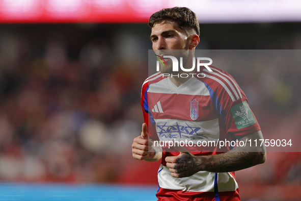 Giorgi Tsitaishvili of Granada CF plays during the LaLiga Hypermotion match between Granada CF and CD Eldense at Nuevo Los Carmenes Stadium...