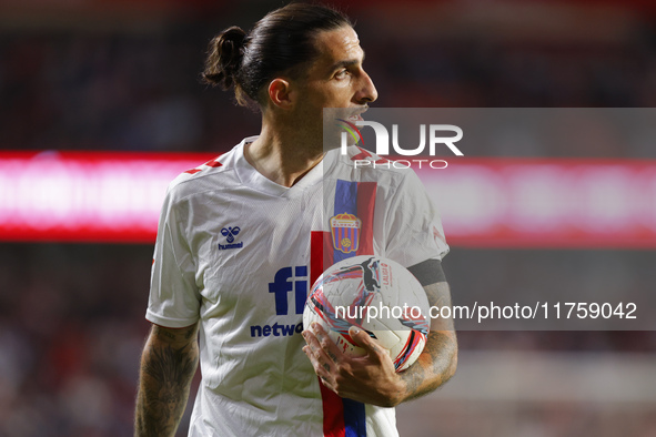 Marc Mateu of CD Eldense participates in the LaLiga Hypermotion match between Granada CF and CD Eldense at Nuevo Los Carmenes Stadium in Gra...