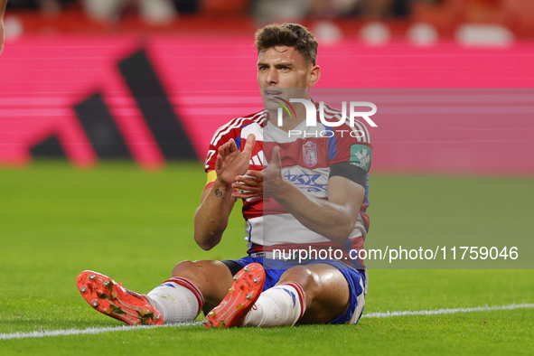 Lucas Boye of Granada CF participates in the LaLiga Hypermotion match between Granada CF and CD Eldense at Nuevo Los Carmenes Stadium in Gra...