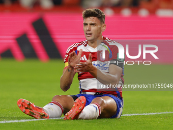 Lucas Boye of Granada CF participates in the LaLiga Hypermotion match between Granada CF and CD Eldense at Nuevo Los Carmenes Stadium in Gra...