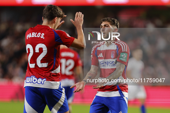 Giorgi Tsitaishvili of Granada CF plays during the LaLiga Hypermotion match between Granada CF and CD Eldense at Nuevo Los Carmenes Stadium...