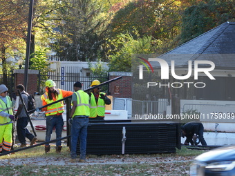 Security officials remove riot fences from around the Vice President's residence in the United States on November 9, 2024. The fences are se...