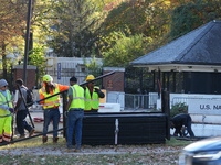 Security officials remove riot fences from around the Vice President's residence in the United States on November 9, 2024. The fences are se...