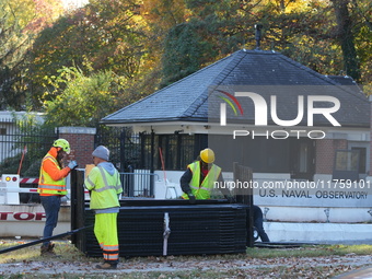 Security officials remove riot fences from around the Vice President's residence in the United States on November 9, 2024. The fences are se...