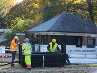 Security officials remove riot fences from around the Vice President's residence in the United States on November 9, 2024. The fences are se...