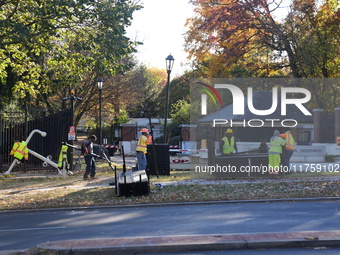 Security officials remove riot fences from around the Vice President's residence in the United States on November 9, 2024. The fences are se...