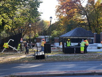 Security officials remove riot fences from around the Vice President's residence in the United States on November 9, 2024. The fences are se...