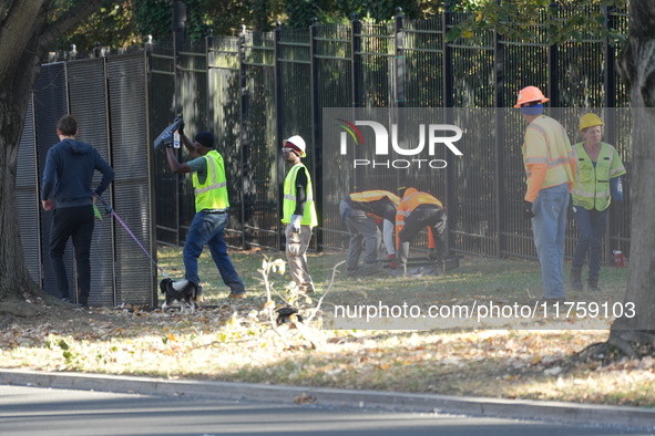 Security officials remove riot fences from around the Vice President's residence in the United States on November 9, 2024. The fences are se...