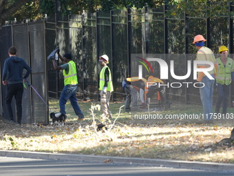 Security officials remove riot fences from around the Vice President's residence in the United States on November 9, 2024. The fences are se...