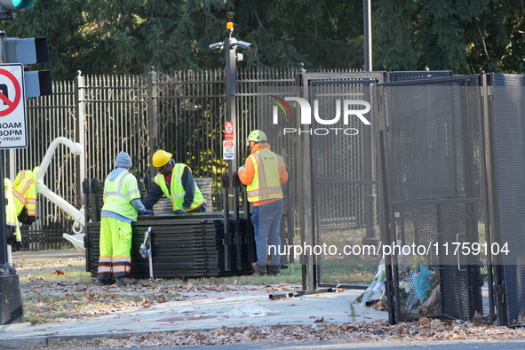 Security officials remove riot fences from around the Vice President's residence in the United States on November 9, 2024. The fences are se...