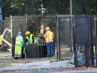 Security officials remove riot fences from around the Vice President's residence in the United States on November 9, 2024. The fences are se...