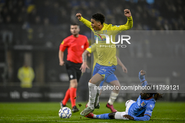 RKC midfielder Daouda Weidmann and NEC defender Brayann Pereira participate in the match between RKC and NEC at the Mandemakers Stadium in W...