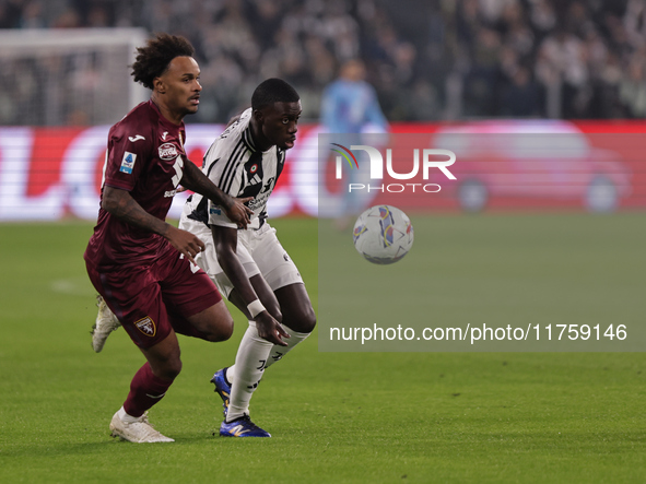 Valentino Lazaro participates in the Serie A 2024-2025 match between Juventus and Torino in Turin, Italy, on November 9, 2024. 