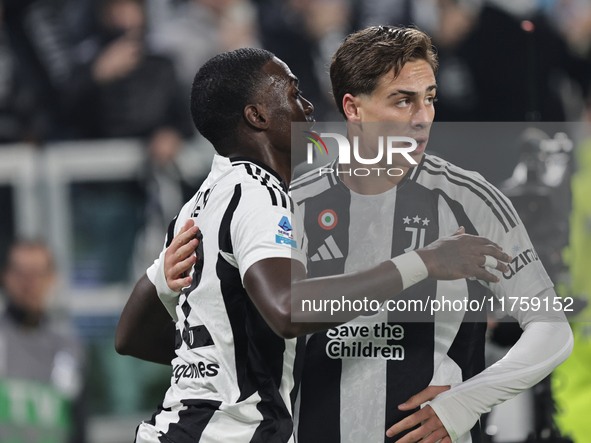 Timothy Weah and Kenan Yildiz participate in the Serie A 2024-2025 match between Juventus and Torino in Turin, Italy, on November 9, 2024. 