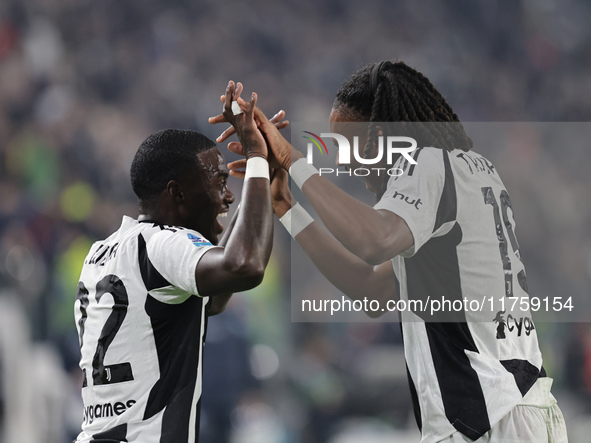 Timothy Weah and Khephren Thuram participate in the Serie A 2024-2025 match between Juventus and Torino in Turin, Italy, on November 9, 2024...