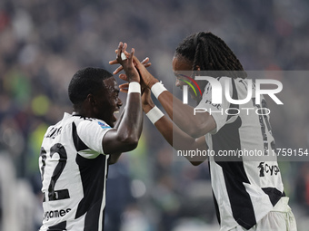 Timothy Weah and Khephren Thuram participate in the Serie A 2024-2025 match between Juventus and Torino in Turin, Italy, on November 9, 2024...