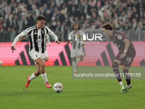 Andrea Cambiaso participates in the Serie A 2024-2025 match between Juventus and Torino in Turin, Italy, on November 9, 2024. 