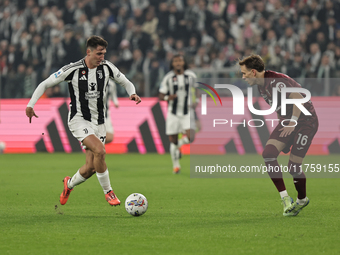 Andrea Cambiaso participates in the Serie A 2024-2025 match between Juventus and Torino in Turin, Italy, on November 9, 2024. (