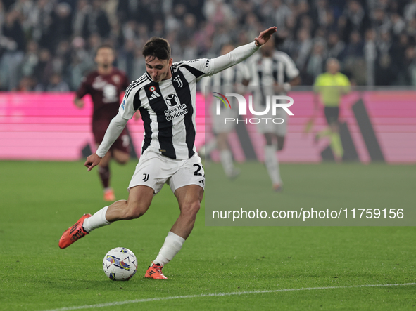 Andrea Cambiaso participates in the Serie A 2024-2025 match between Juventus and Torino in Turin, Italy, on November 9, 2024. 