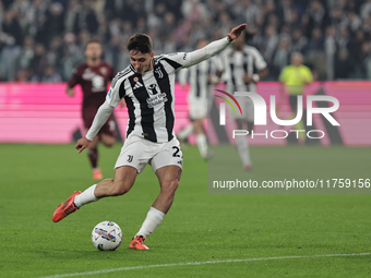 Andrea Cambiaso participates in the Serie A 2024-2025 match between Juventus and Torino in Turin, Italy, on November 9, 2024. (