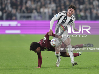 Dusan Vlahovic participates in the Serie A 2024-2025 match between Juventus and Torino in Turin, Italy, on November 9, 2024. (