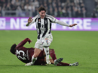 Dusan Vlahovic participates in the Serie A 2024-2025 match between Juventus and Torino in Turin, Italy, on November 9, 2024. (