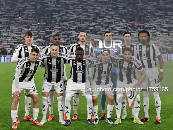 The Juventus team plays during the Serie A 2024-2025 match between Juventus and Torino in Turin, Italy, on November 9, 2024. 