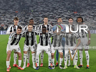 The Juventus team plays during the Serie A 2024-2025 match between Juventus and Torino in Turin, Italy, on November 9, 2024. (