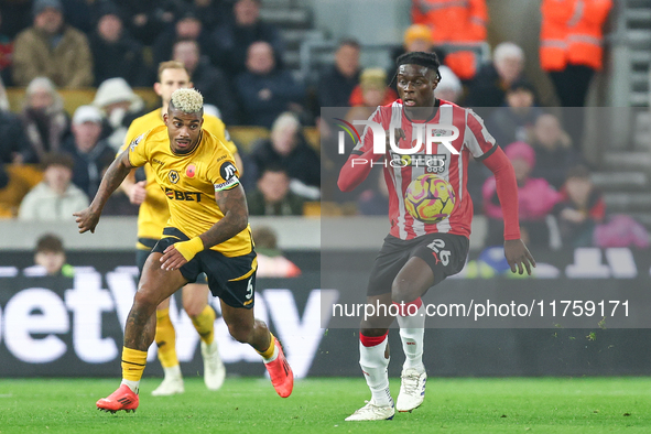 Mario Lemina of Wolves and Lesley Ugochukwu of Southampton fight for possession during the Premier League match between Wolverhampton Wander...