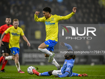 RKC midfielder Daouda Weidmann and NEC defender Brayann Pereira participate in the match between RKC and NEC at the Mandemakers Stadium in W...