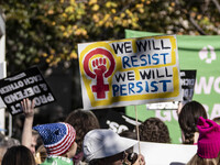 Outside the Heritage Foundation in Washington, DC, on November 9, 2024, hundreds of people protest against Project 2025 to show their opposi...