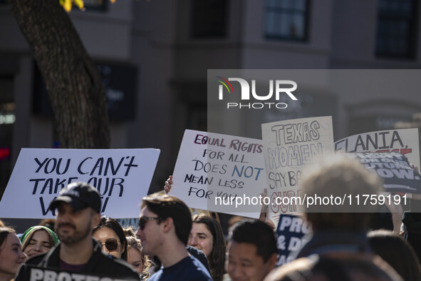 On November 9, 2024, in Washington, D.C., outside the Heritage Foundation, an anti-Project 2025 protest takes place. Hundreds of people gath...