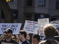 On November 9, 2024, in Washington, D.C., outside the Heritage Foundation, an anti-Project 2025 protest takes place. Hundreds of people gath...