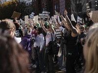 On November 9, 2024, in Washington, D.C., outside the Heritage Foundation, an anti-Project 2025 protest takes place. Hundreds of people gath...