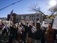 On November 9, 2024, in Washington, D.C., outside the Heritage Foundation, an anti-Project 2025 protest takes place. Hundreds of people gath...