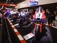 A general view of a motorcycle display at the Honda stand during the 110th edition of EICMA Milan Motorcycle Show at Rho Fiera Milano in Mil...