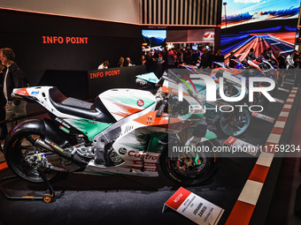 A general view of a motorcycle display at the Honda stand during the 110th edition of EICMA Milan Motorcycle Show at Rho Fiera Milano in Mil...