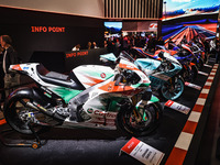 A general view of a motorcycle display at the Honda stand during the 110th edition of EICMA Milan Motorcycle Show at Rho Fiera Milano in Mil...