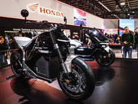 A general view of a motorcycle display at the Honda stand during the 110th edition of EICMA Milan Motorcycle Show at Rho Fiera Milano in Mil...