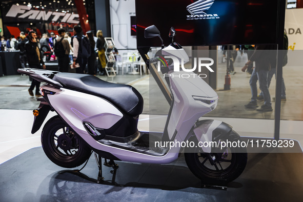 A general view of a motorcycle display at the Honda stand during the 110th edition of EICMA Milan Motorcycle Show at Rho Fiera Milano in Mil...