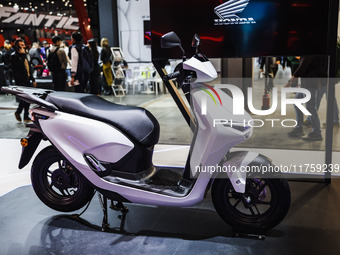 A general view of a motorcycle display at the Honda stand during the 110th edition of EICMA Milan Motorcycle Show at Rho Fiera Milano in Mil...