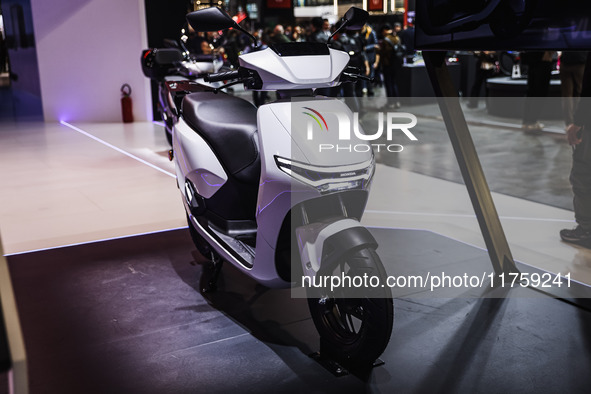 A general view of a motorcycle display at the Honda stand during the 110th edition of EICMA Milan Motorcycle Show at Rho Fiera Milano in Mil...