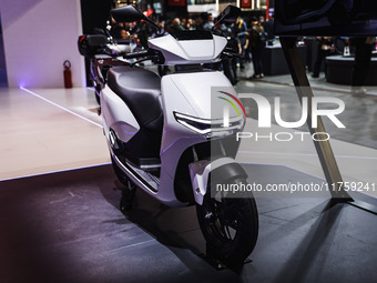 A general view of a motorcycle display at the Honda stand during the 110th edition of EICMA Milan Motorcycle Show at Rho Fiera Milano in Mil...