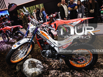 A general view of a motorcycle display at the Honda stand during the 110th edition of EICMA Milan Motorcycle Show at Rho Fiera Milano in Mil...