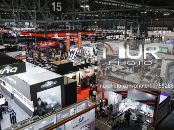 A general view of a motorcycle display at the exhibition stand during the 110th edition of EICMA Milan Motorcycle Show at Rho Fiera Milano i...