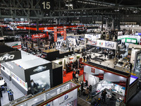 A general view of a motorcycle display at the exhibition stand during the 110th edition of EICMA Milan Motorcycle Show at Rho Fiera Milano i...